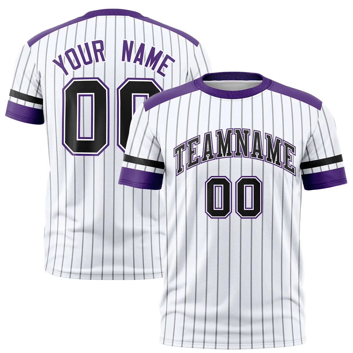 Custom White Black-Purple Pinstripe Pattern Design Performance T-Shirt