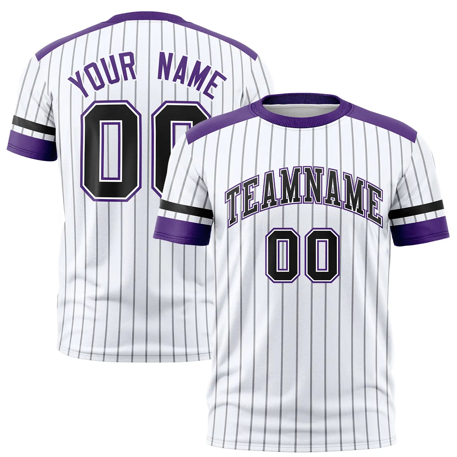 Custom White Black-Purple Pinstripe Pattern Design Performance T-Shirt