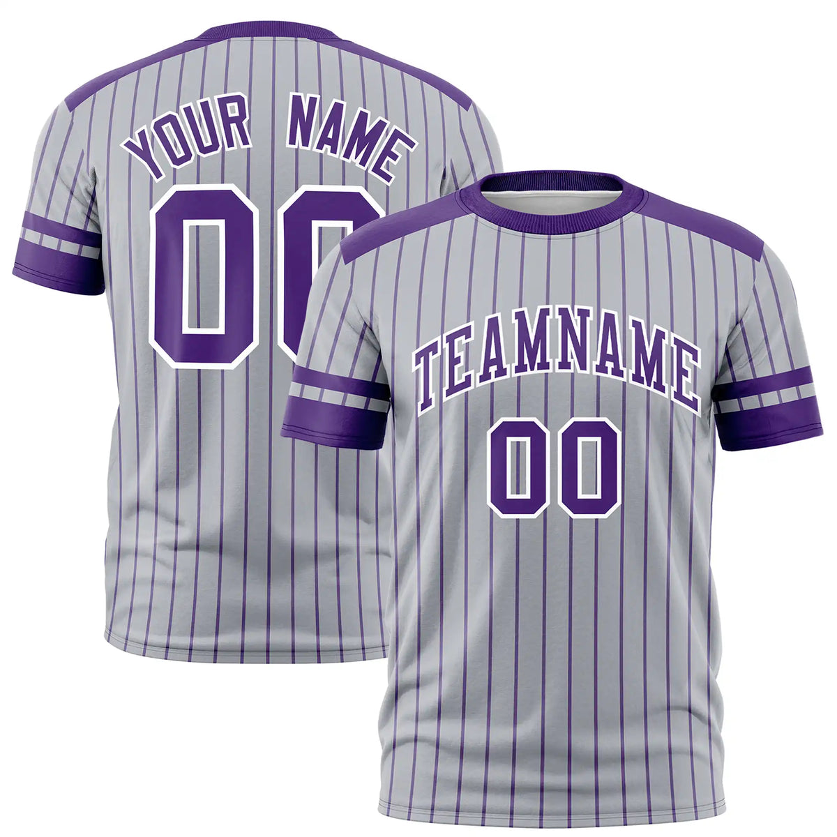 Custom Gray Purple-White Pinstripe Pattern Design Performance T-Shirt
