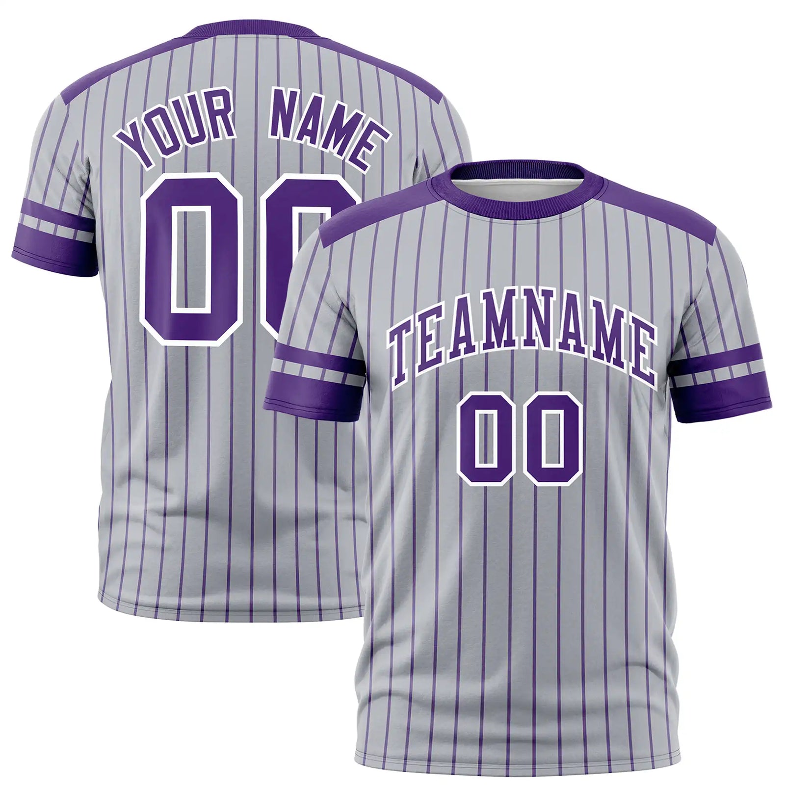 Custom Gray Purple-White Pinstripe Pattern Design Performance T-Shirt