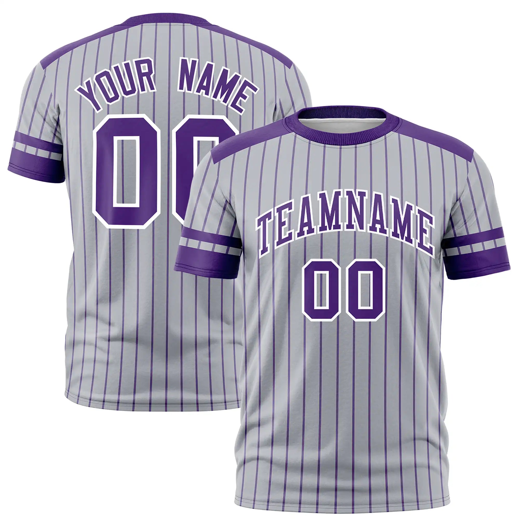 Custom Gray Purple-White Pinstripe Pattern Design Performance T-Shirt