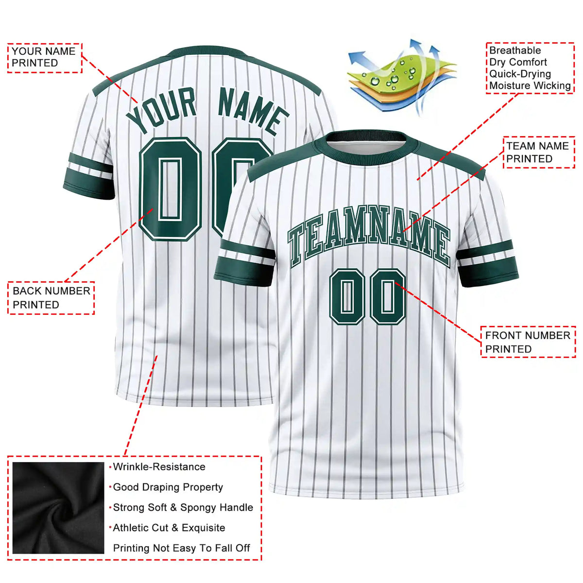 Custom White Black-Green Pinstripe Pattern Design Performance T-Shirt