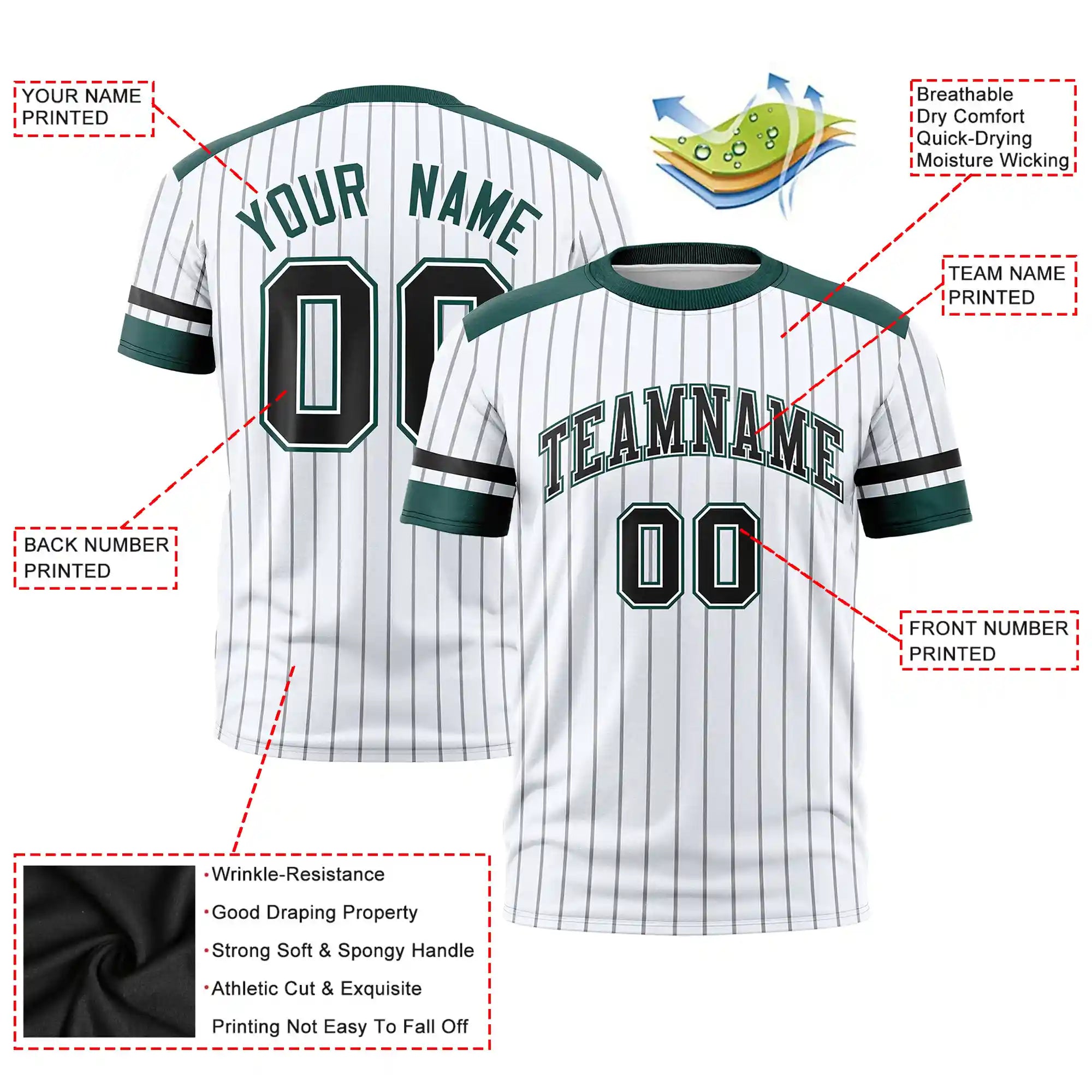 Custom White Black-Green Pinstripe Pattern Design Performance T-Shirt