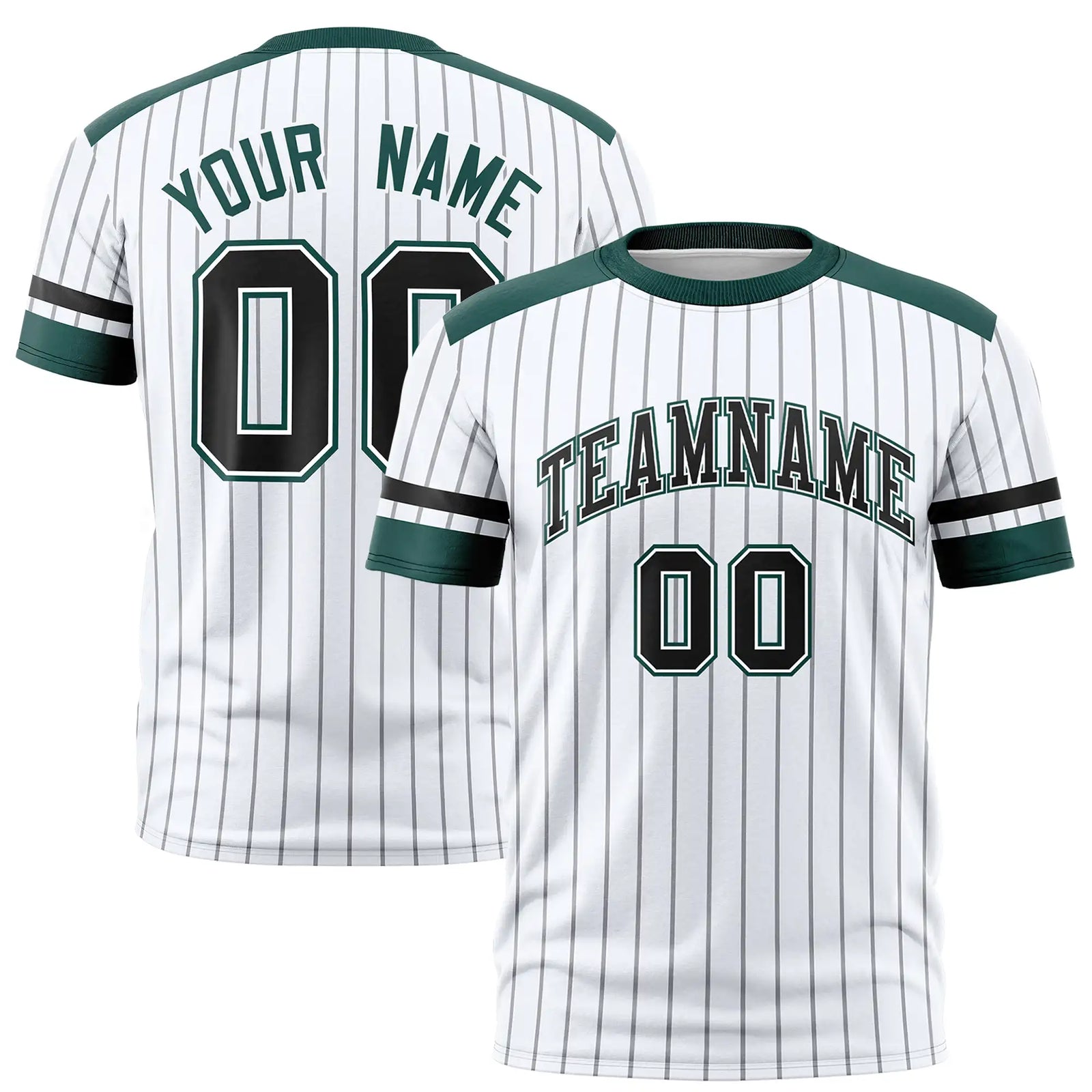 Custom White Black-Green Pinstripe Pattern Design Performance T-Shirt