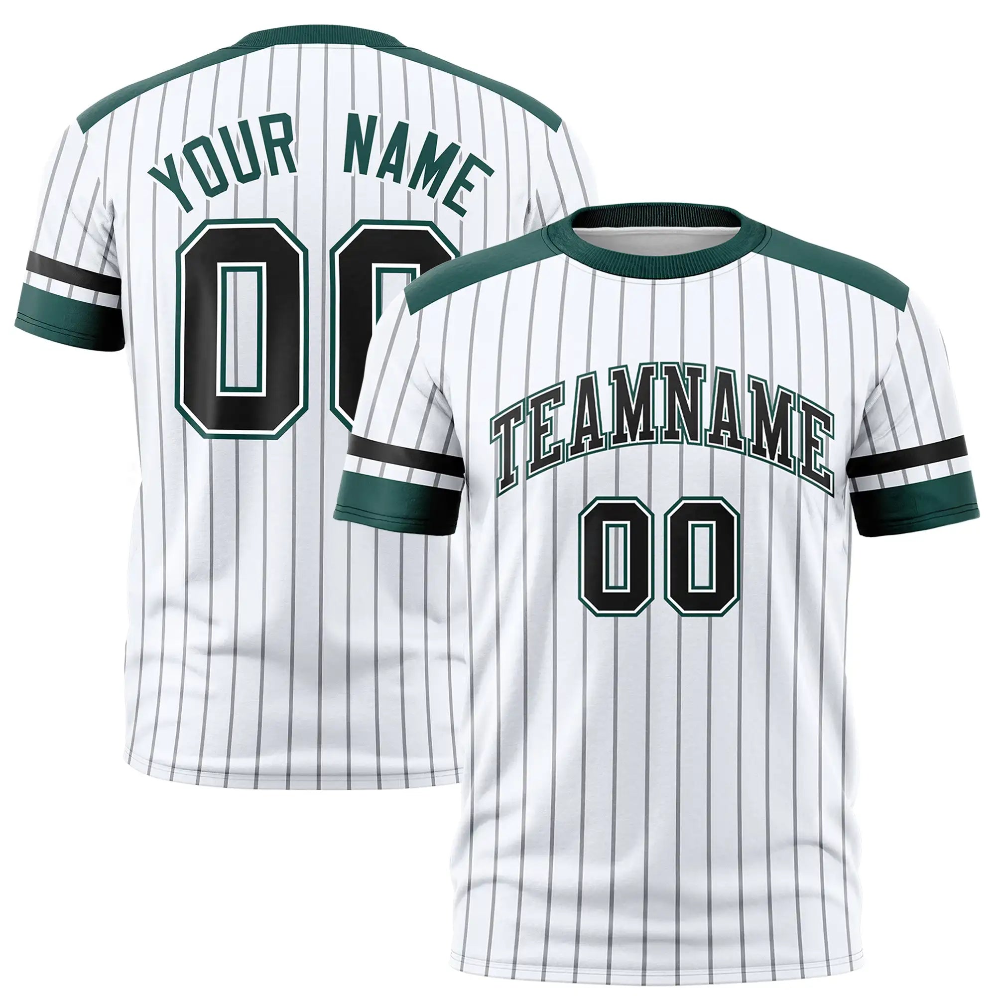 Custom White Black-Green Pinstripe Pattern Design Performance T-Shirt