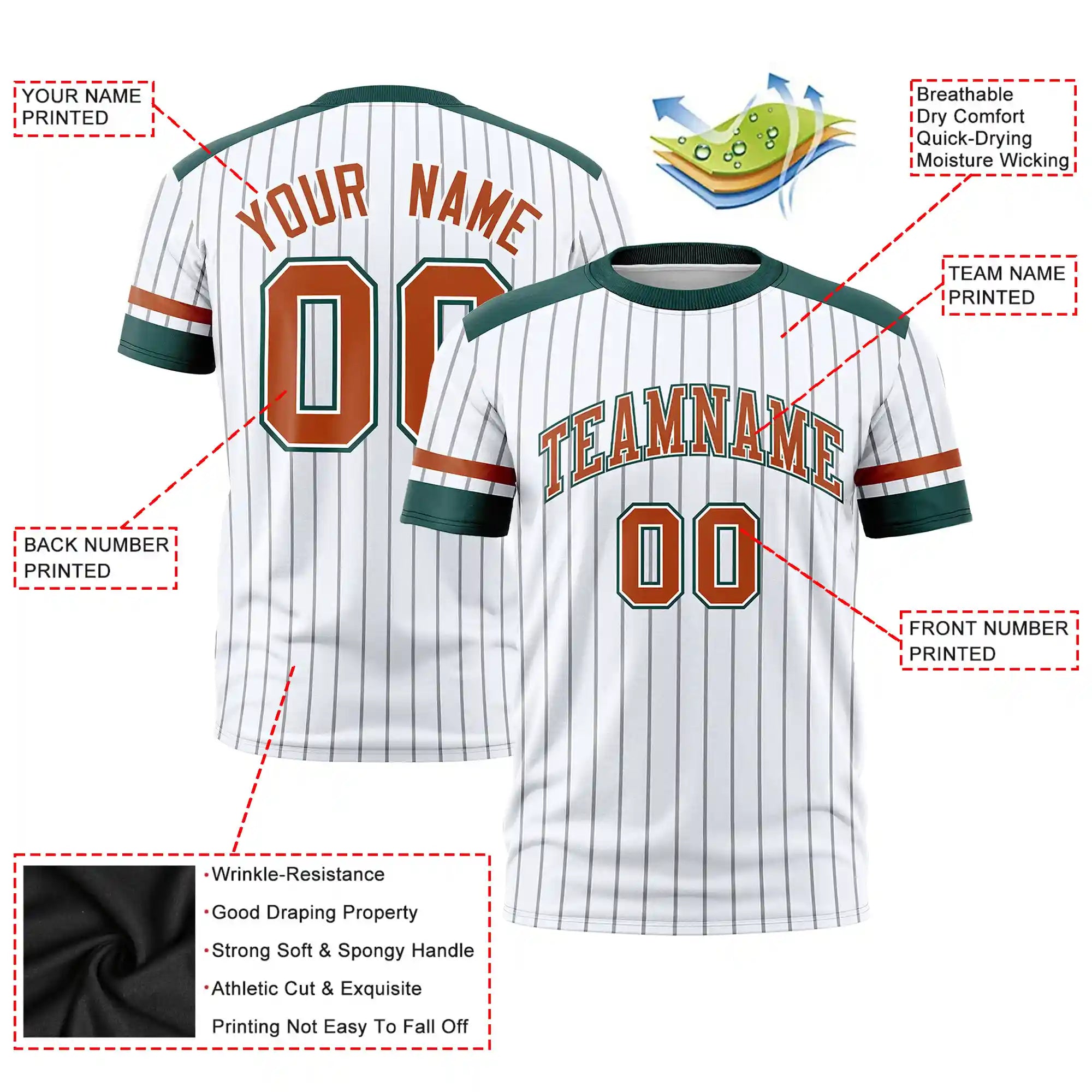 Custom White Black-Orange Pinstripe Pattern Design Performance T-Shirt