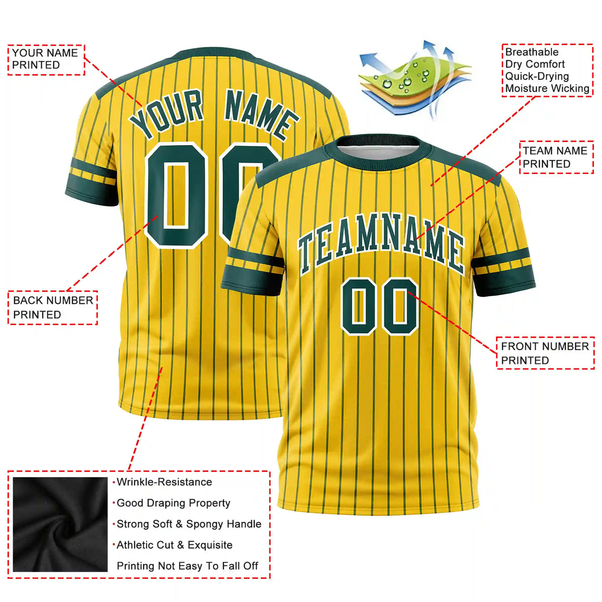 Custom Yellow Green-White Pinstripe Pattern Design Performance T-Shirt