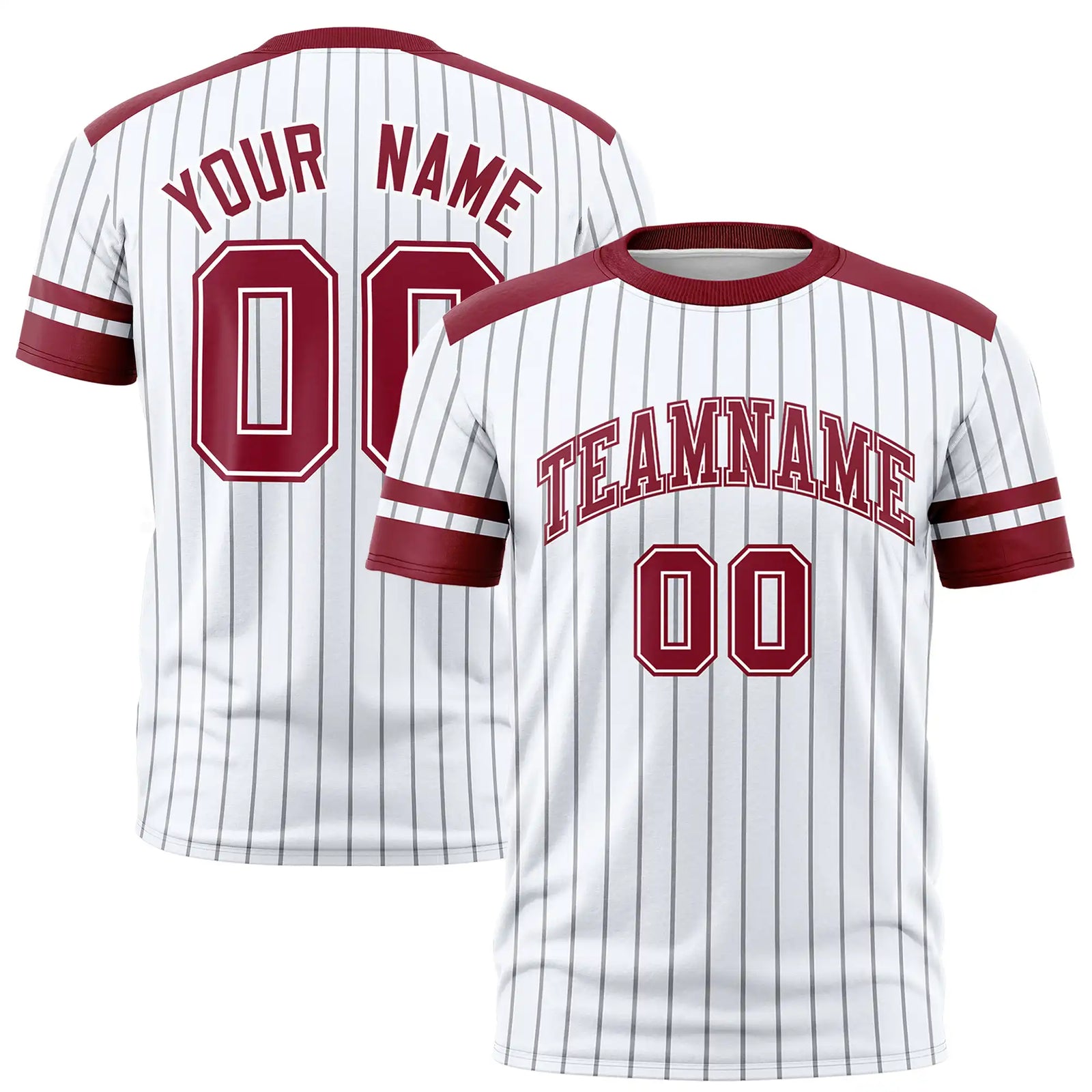 Custom White Black-Crimson Pinstripe Pattern Design Performance T-Shirt