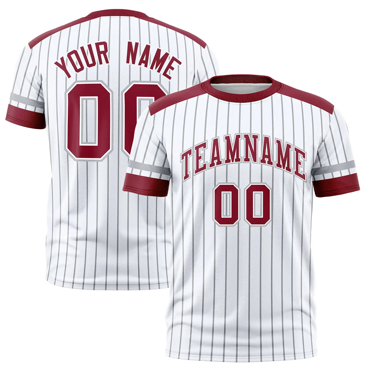 Custom White Gray-Crimson Pinstripe Pattern Design Performance T-Shirt