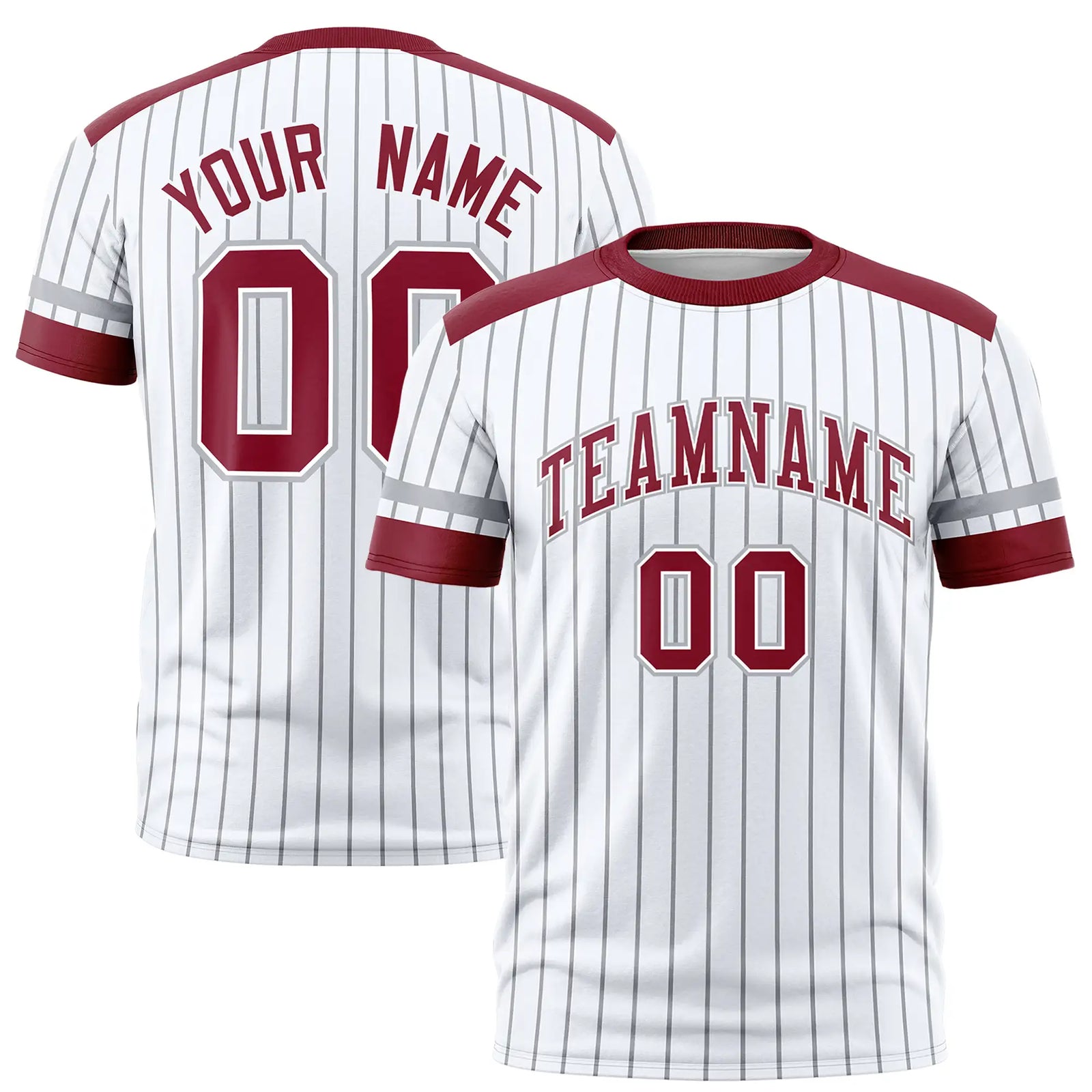 Custom White Gray-Crimson Pinstripe Pattern Design Performance T-Shirt