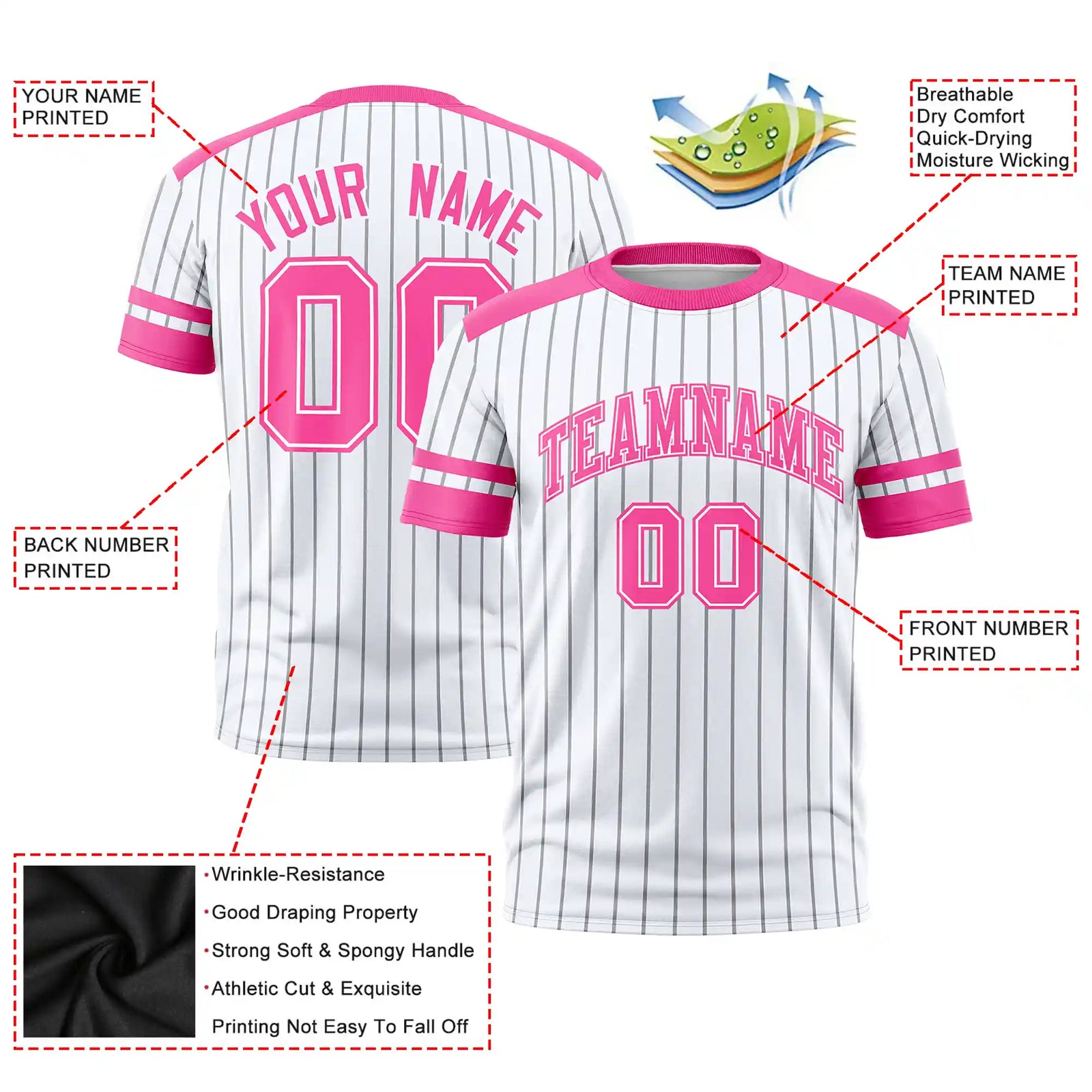 Custom White Gray-Pink Pinstripe Pattern Design Performance T-Shirt