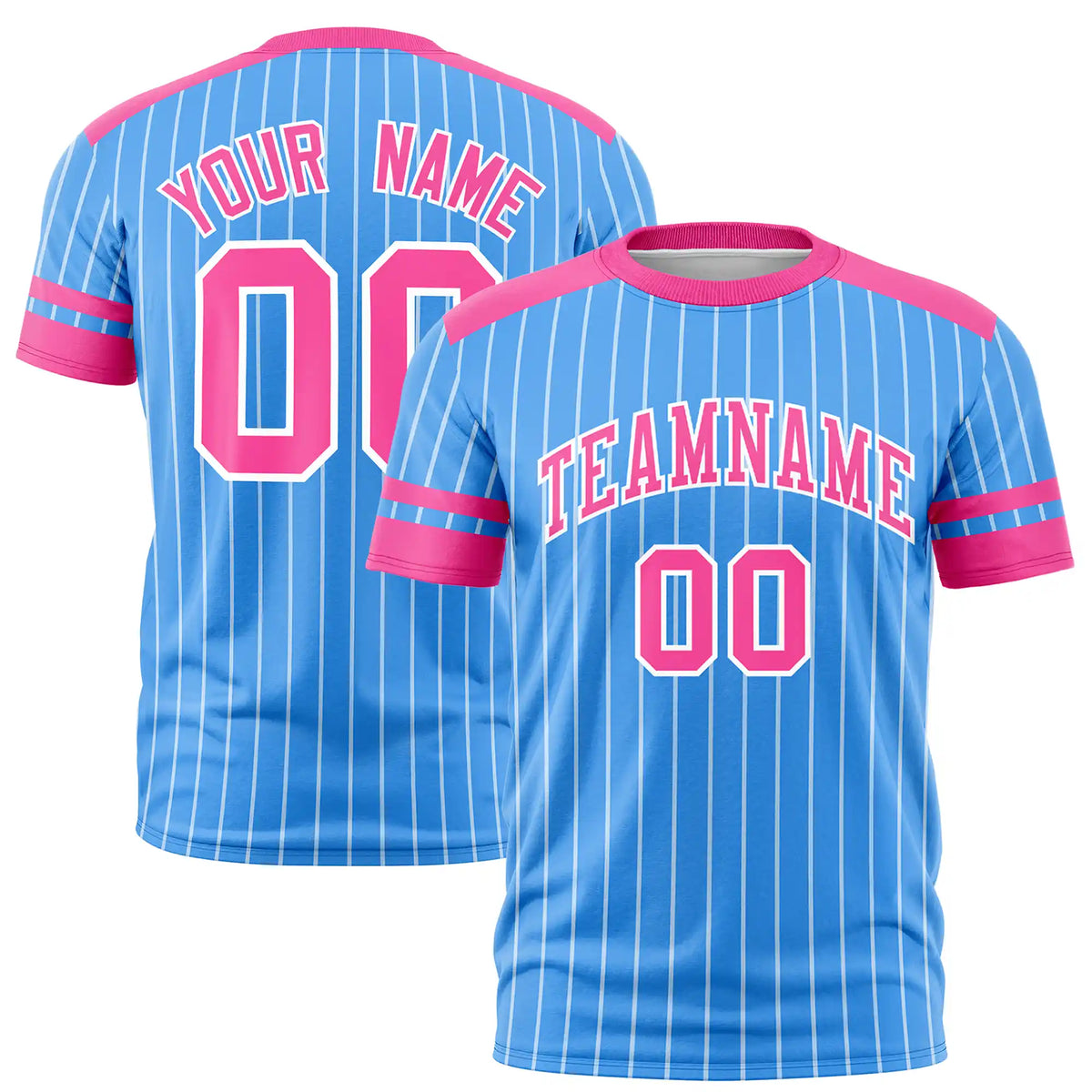 Custom Powder Blue White-Pink Pinstripe Pattern Design Performance T-Shirt