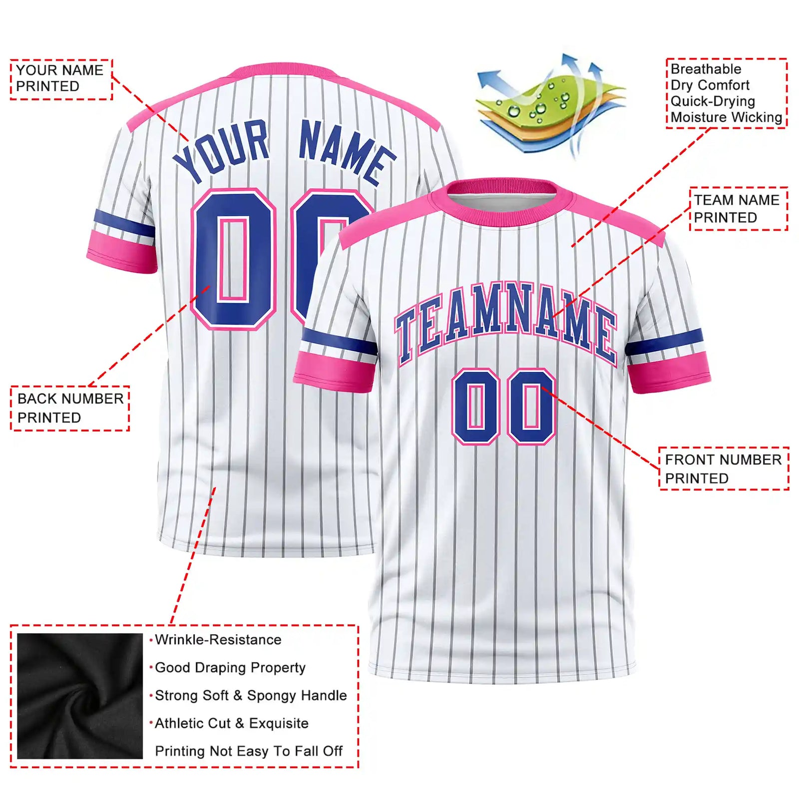 Custom White Gray-Pink Pinstripe Pattern Design Performance T-Shirt