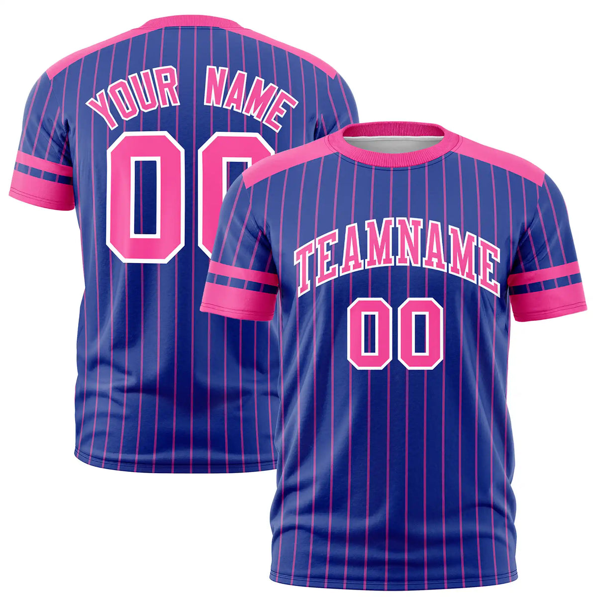 Custom Royal Blue Pink-Pink Pinstripe Pattern Design Performance T-Shirt