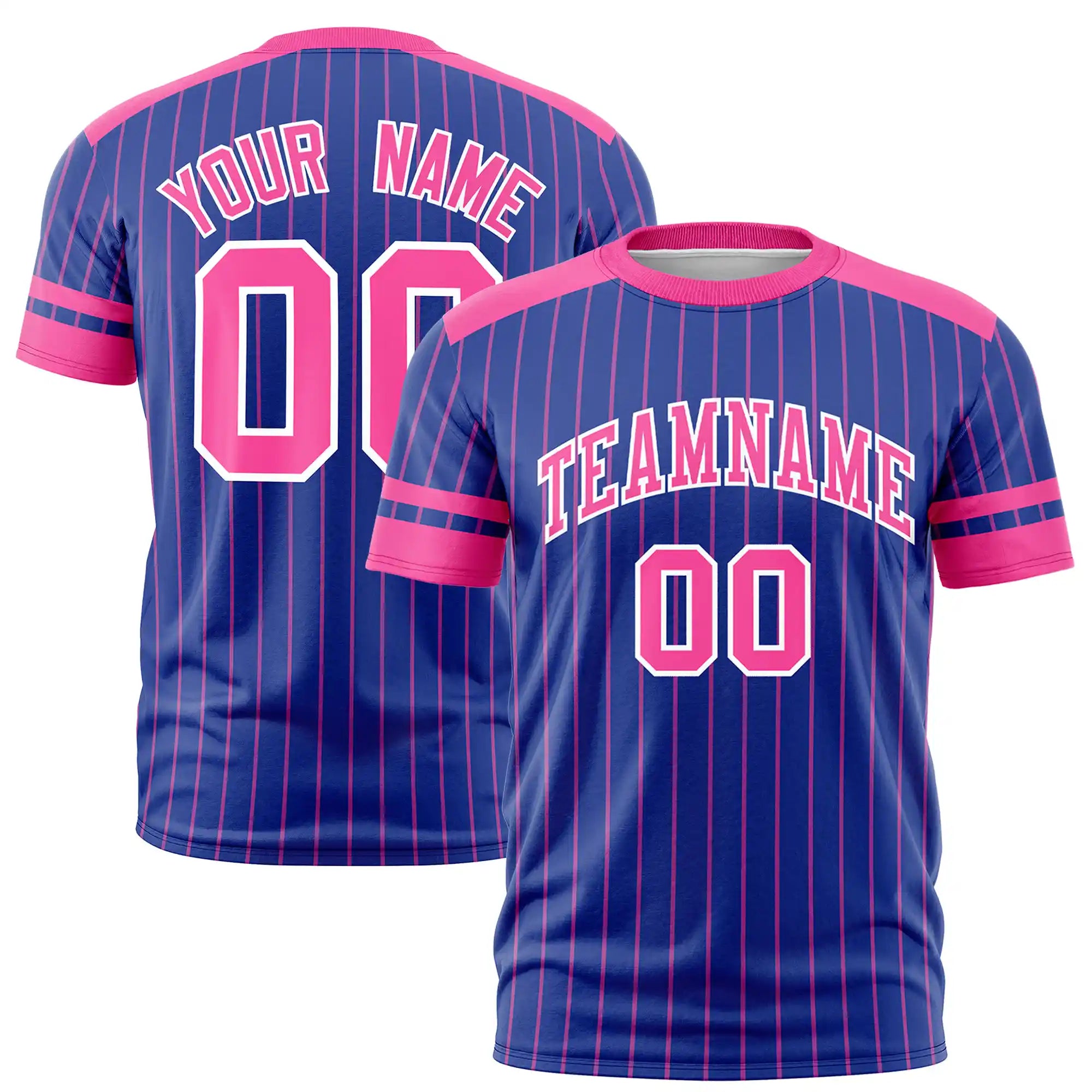 Custom Royal Blue Pink-Pink Pinstripe Pattern Design Performance T-Shirt