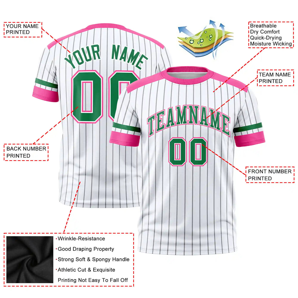 Custom White Gray-Pink Pinstripe Pattern Design Performance T-Shirt