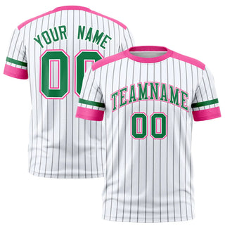 Camiseta deportiva personalizada con diseño de rayas blancas, grises y rosas - Estilo 1