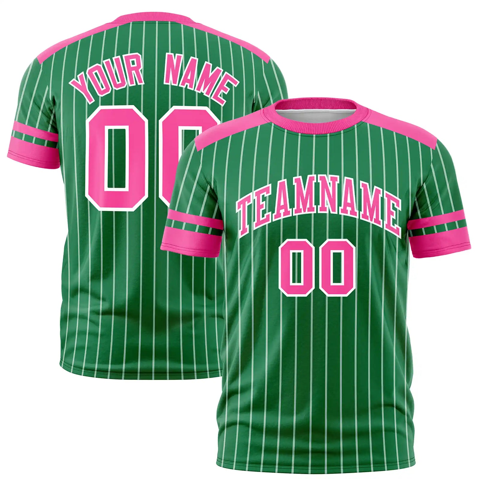 Custom Kelly Green White-Pink Pinstripe Pattern Design Performance T-Shirt
