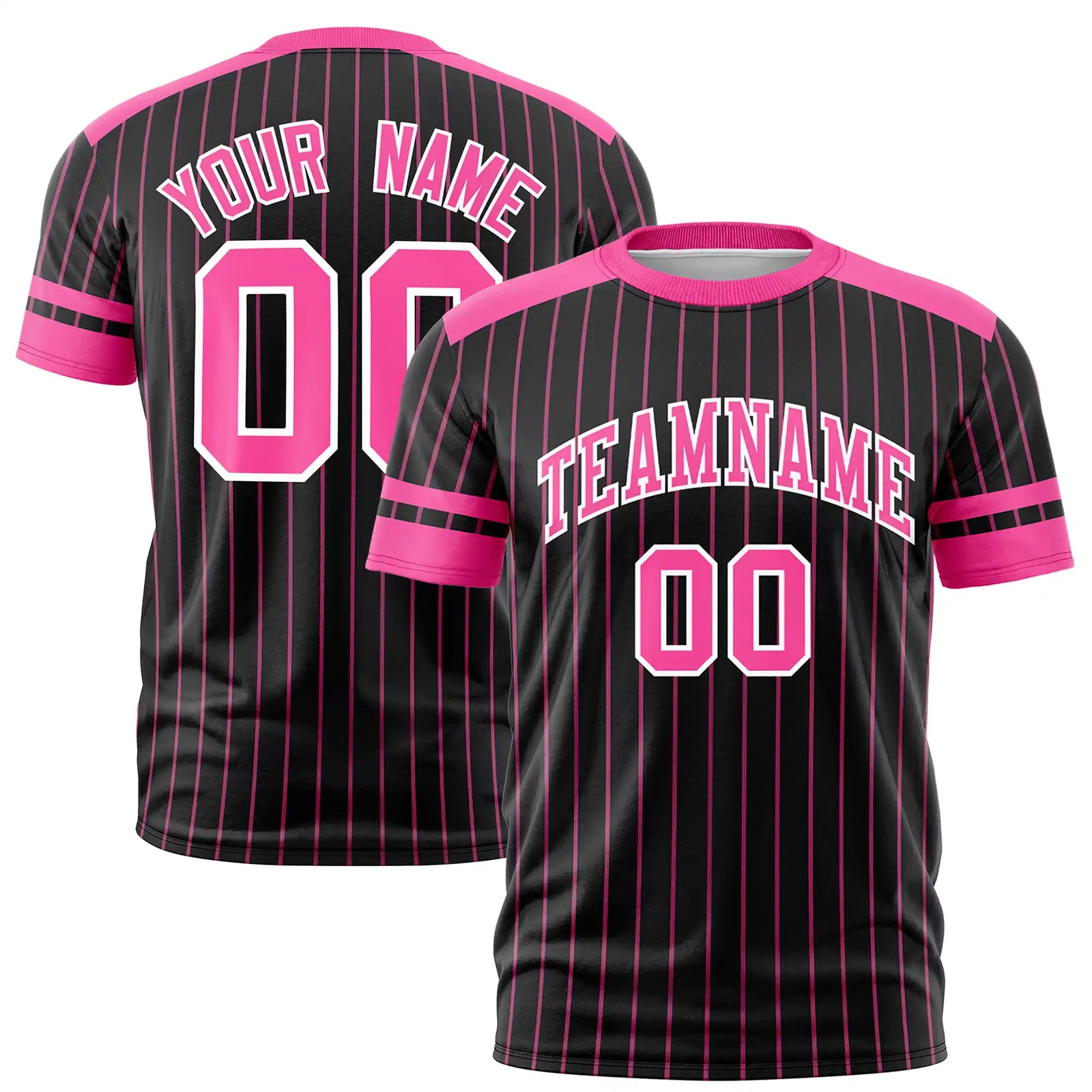 Custom Black Pink-Pink Pinstripe Pattern Design Performance T-Shirt