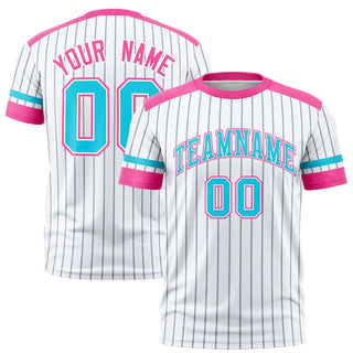 Custom White Gray-Pink Pinstripe Pattern Design Performance T-Shirt - Style 1