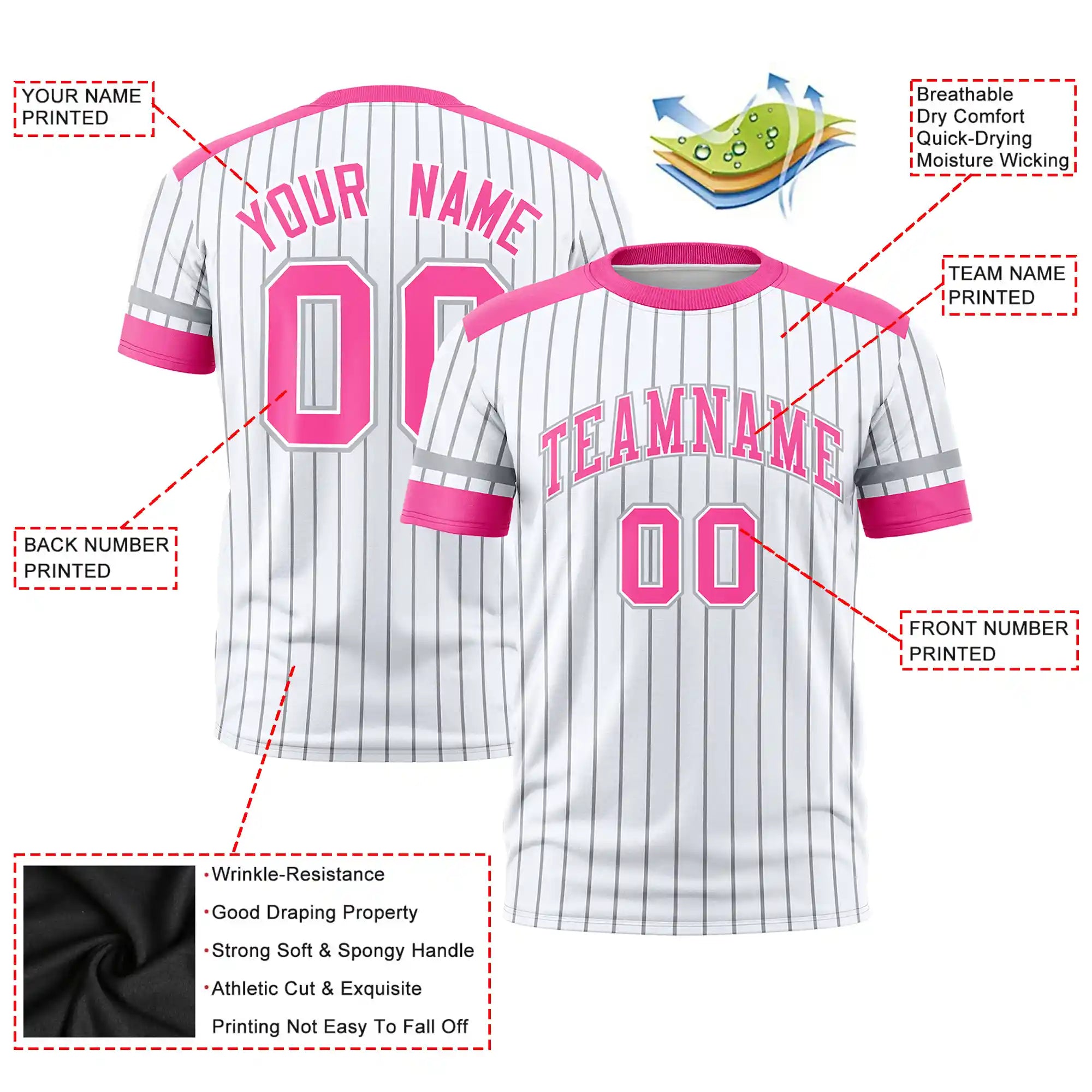 Custom White Gray-Pink Pinstripe Pattern Design Performance T-Shirt