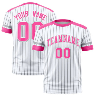 Custom White Gray-Pink Pinstripe Pattern Design Performance T-Shirt - Style 1
