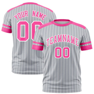 Camiseta deportiva personalizada con diseño de rayas finas en gris, blanco y rosa - Estilo 1