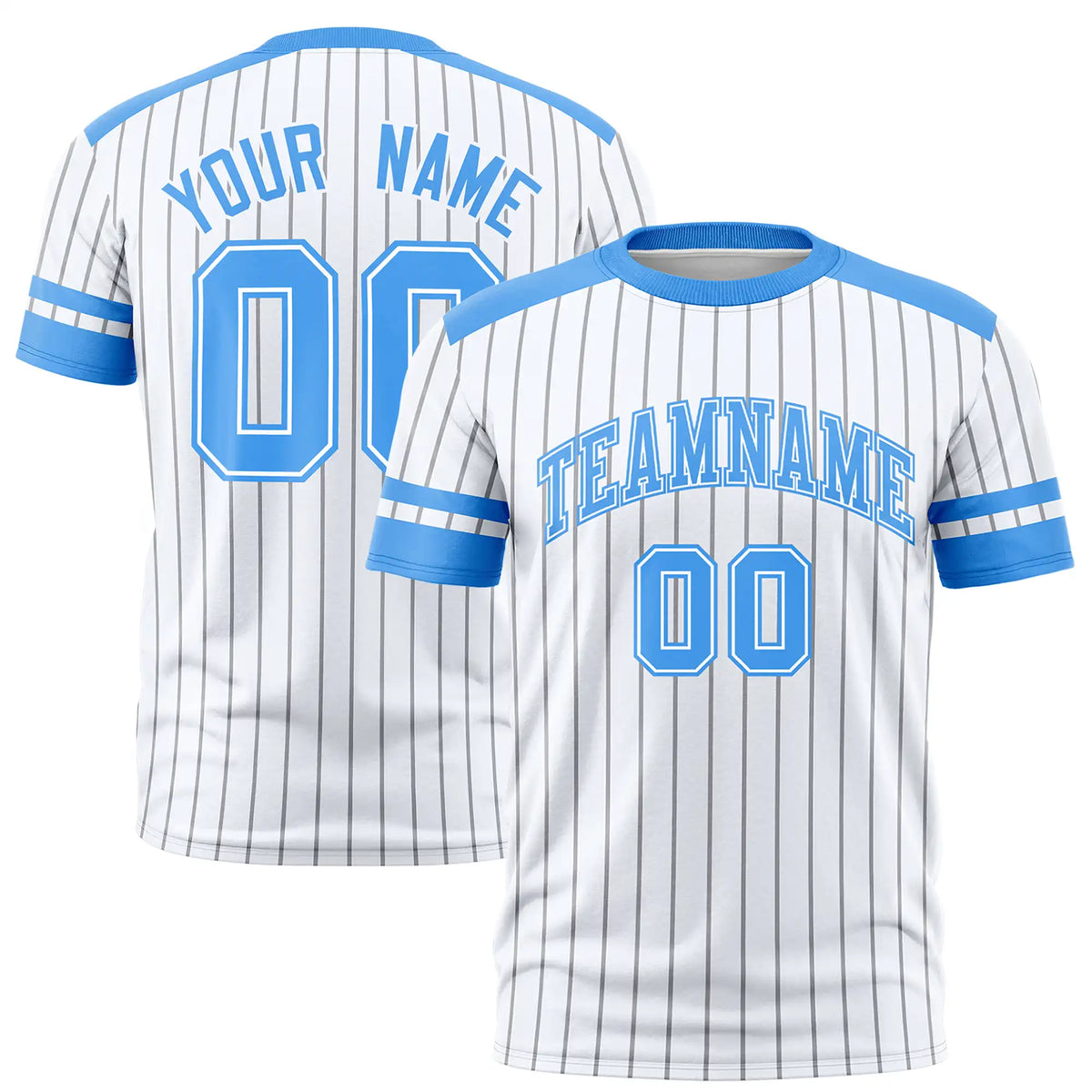 Custom White Gray-Powder Blue Pinstripe Pattern Design Performance T-Shirt