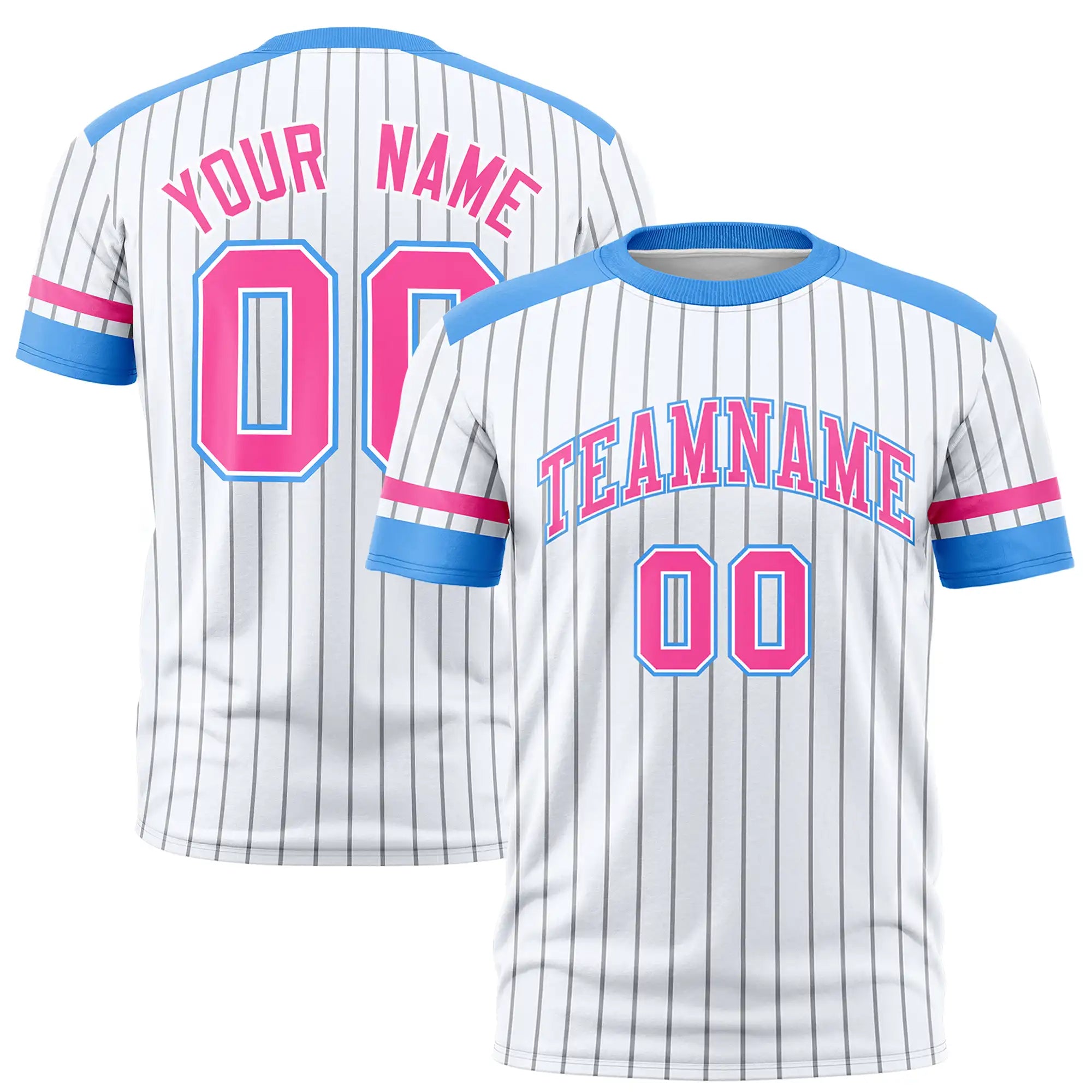 Custom White Gray-Powder Blue Pinstripe Pattern Design Performance T-Shirt