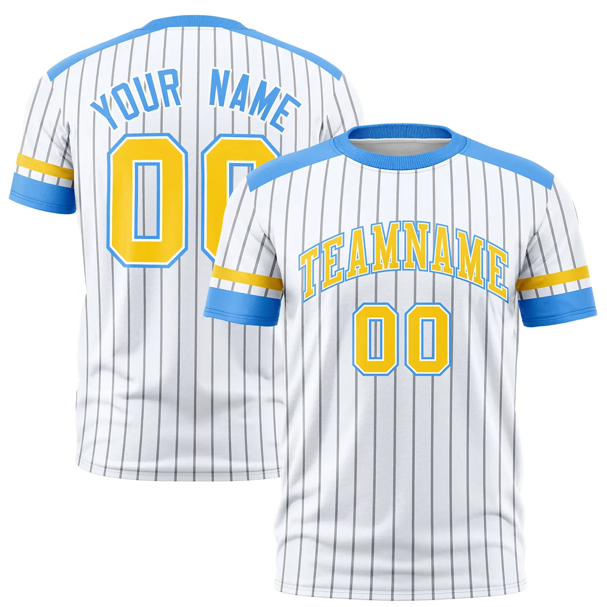 Custom White Gray-Powder Blue Pinstripe Pattern Design Performance T-Shirt