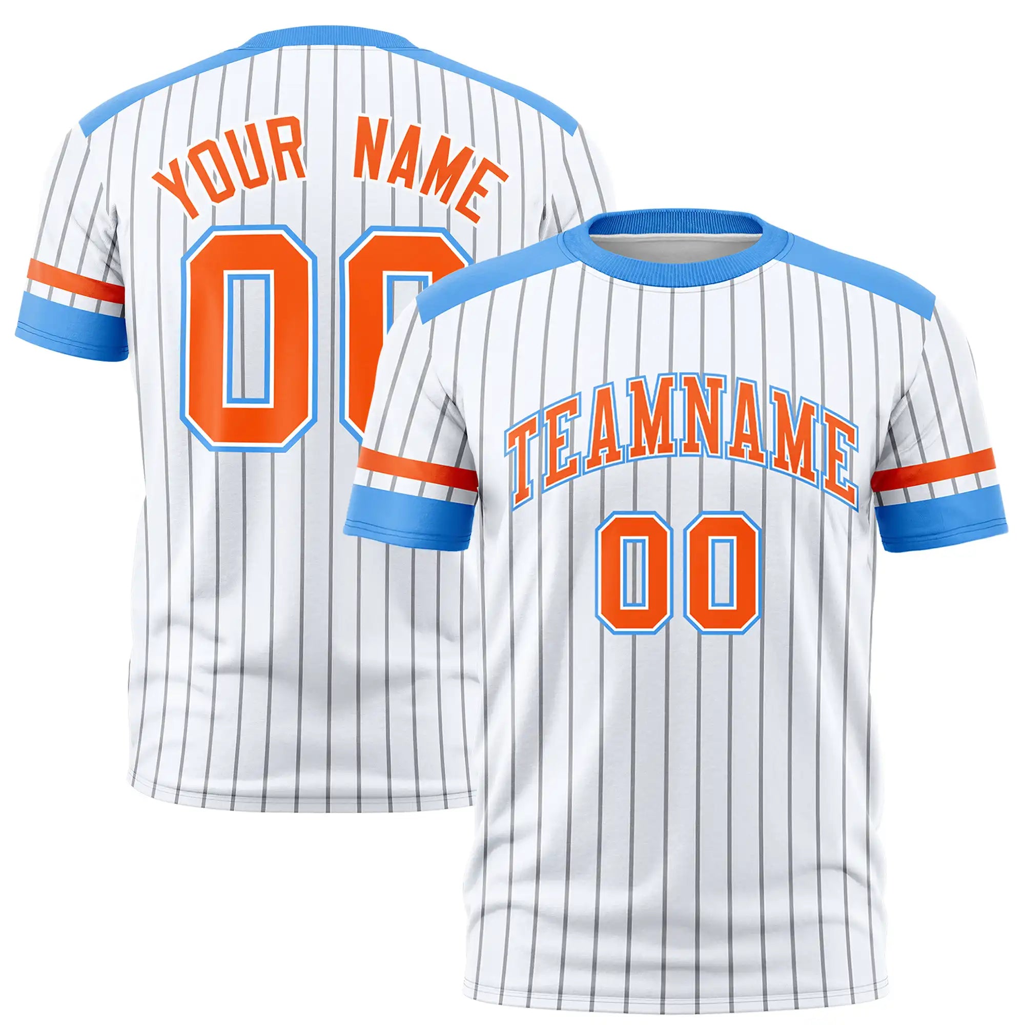 Custom White Gray-Powder Blue Pinstripe Pattern Design Performance T-Shirt