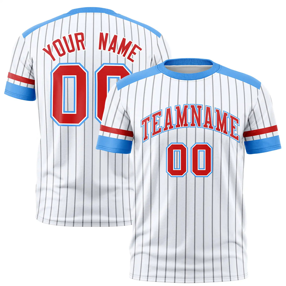 Custom White Gray-Powder Blue Pinstripe Pattern Design Performance T-Shirt