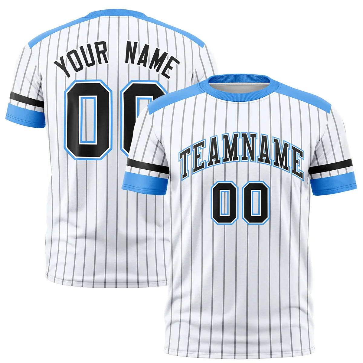 Custom White Gray-Powder Blue Pinstripe Pattern Design Performance T-Shirt