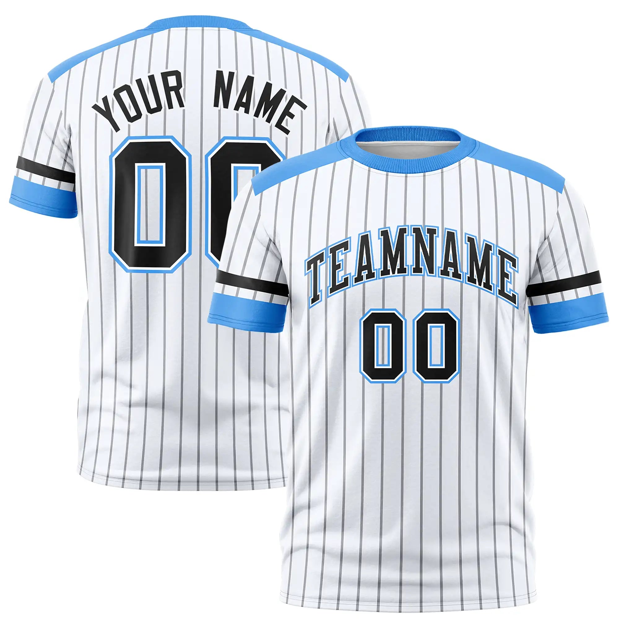 Custom White Gray-Powder Blue Pinstripe Pattern Design Performance T-Shirt