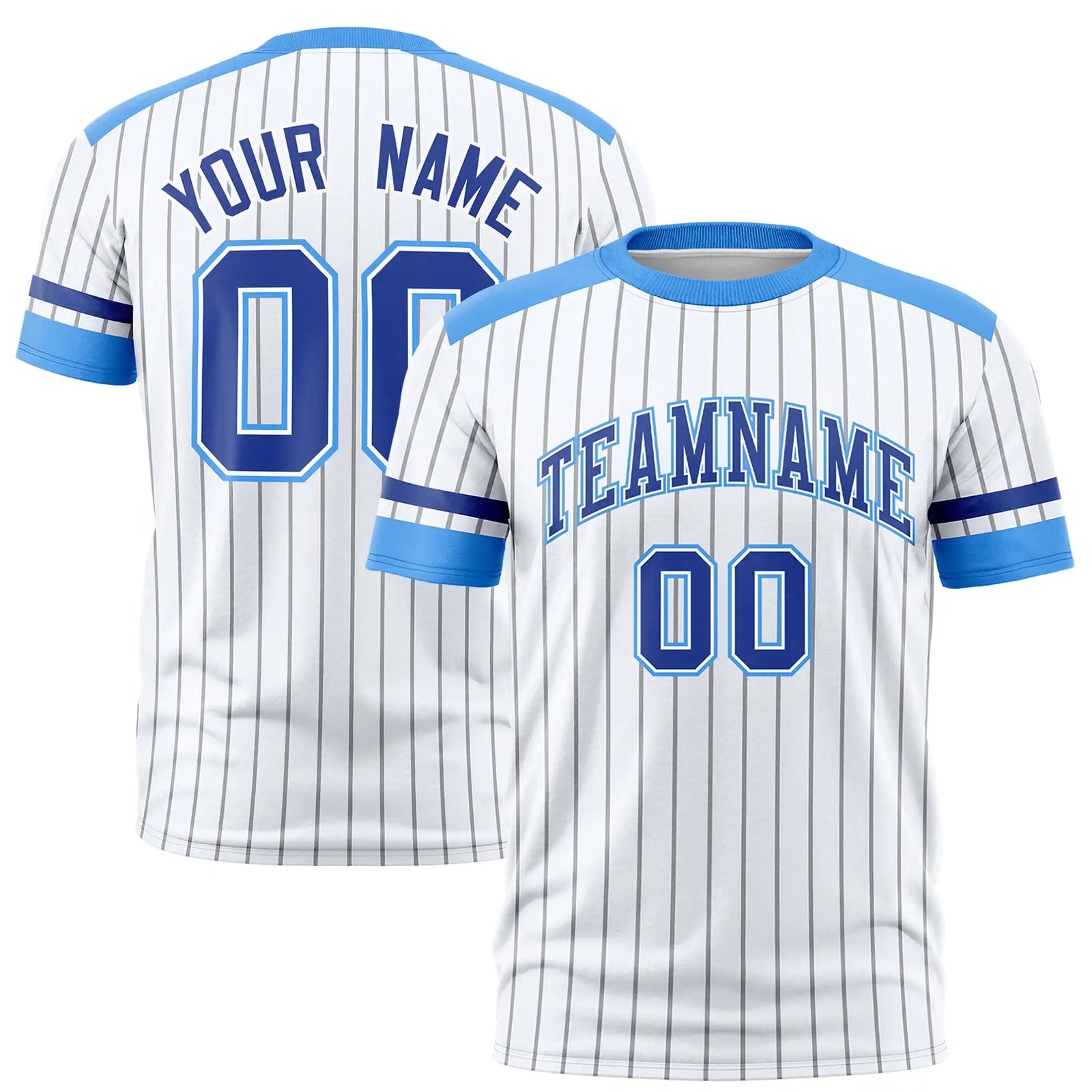 Custom White Gray-Powder Blue Pinstripe Pattern Design Performance T-Shirt