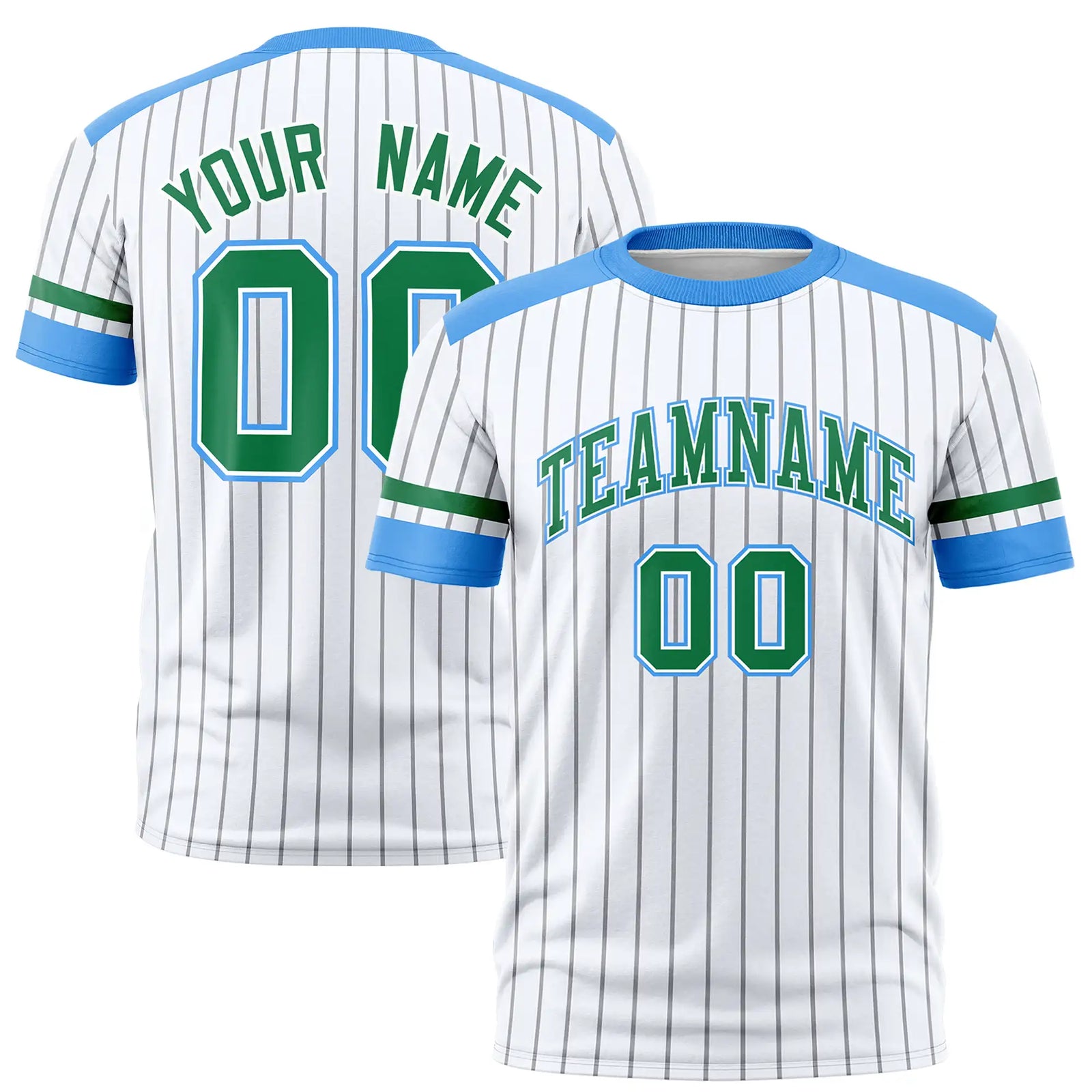 Custom White Gray-Powder Blue Pinstripe Pattern Design Performance T-Shirt