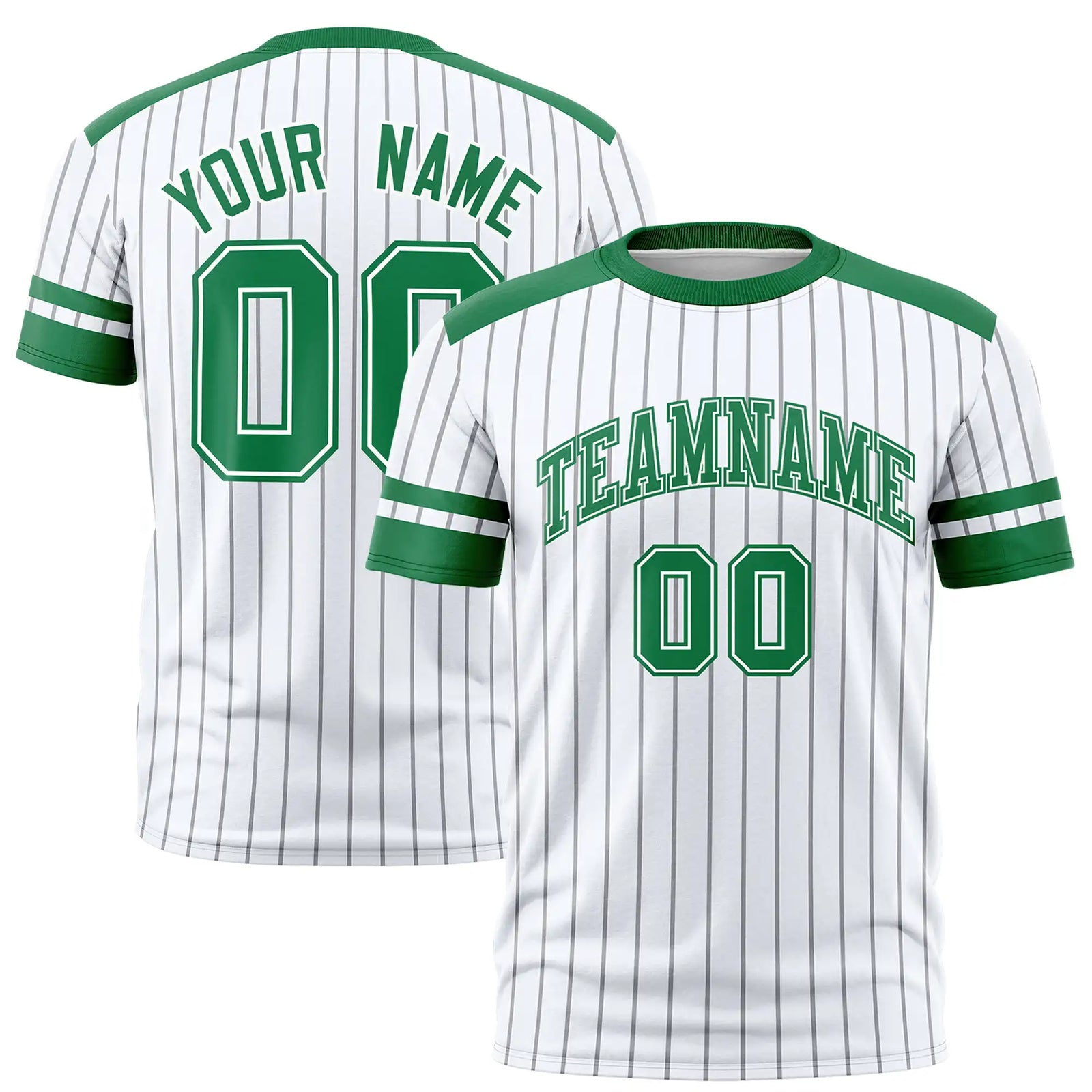 Custom White Gray-Kelly Green Pinstripe Pattern Design Performance T-Shirt