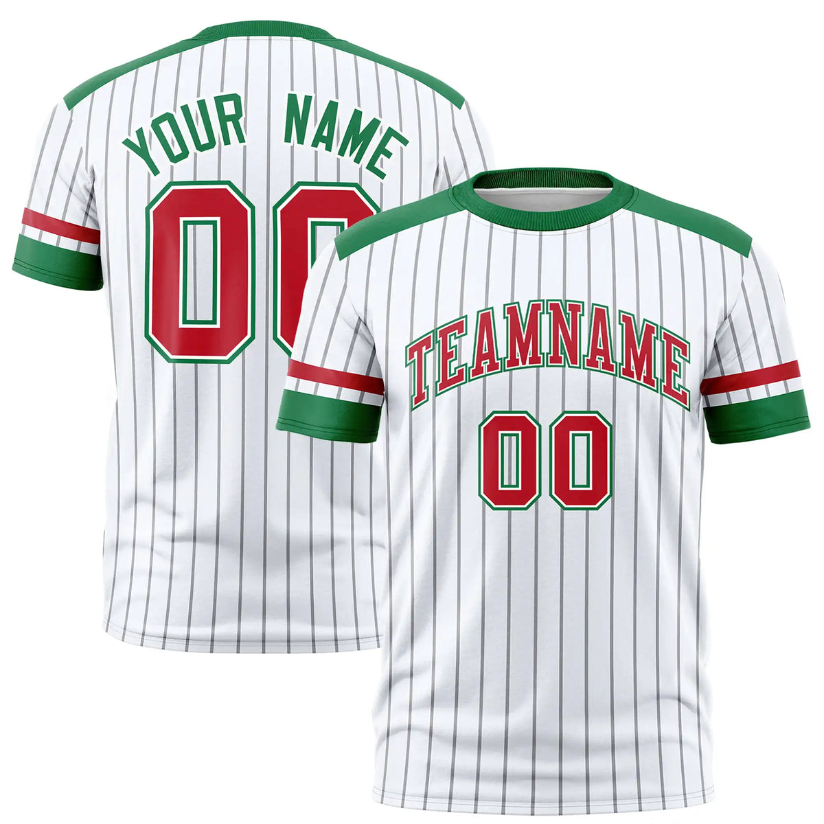 Custom White Gray-Kelly Green Pinstripe Pattern Design Performance T-Shirt