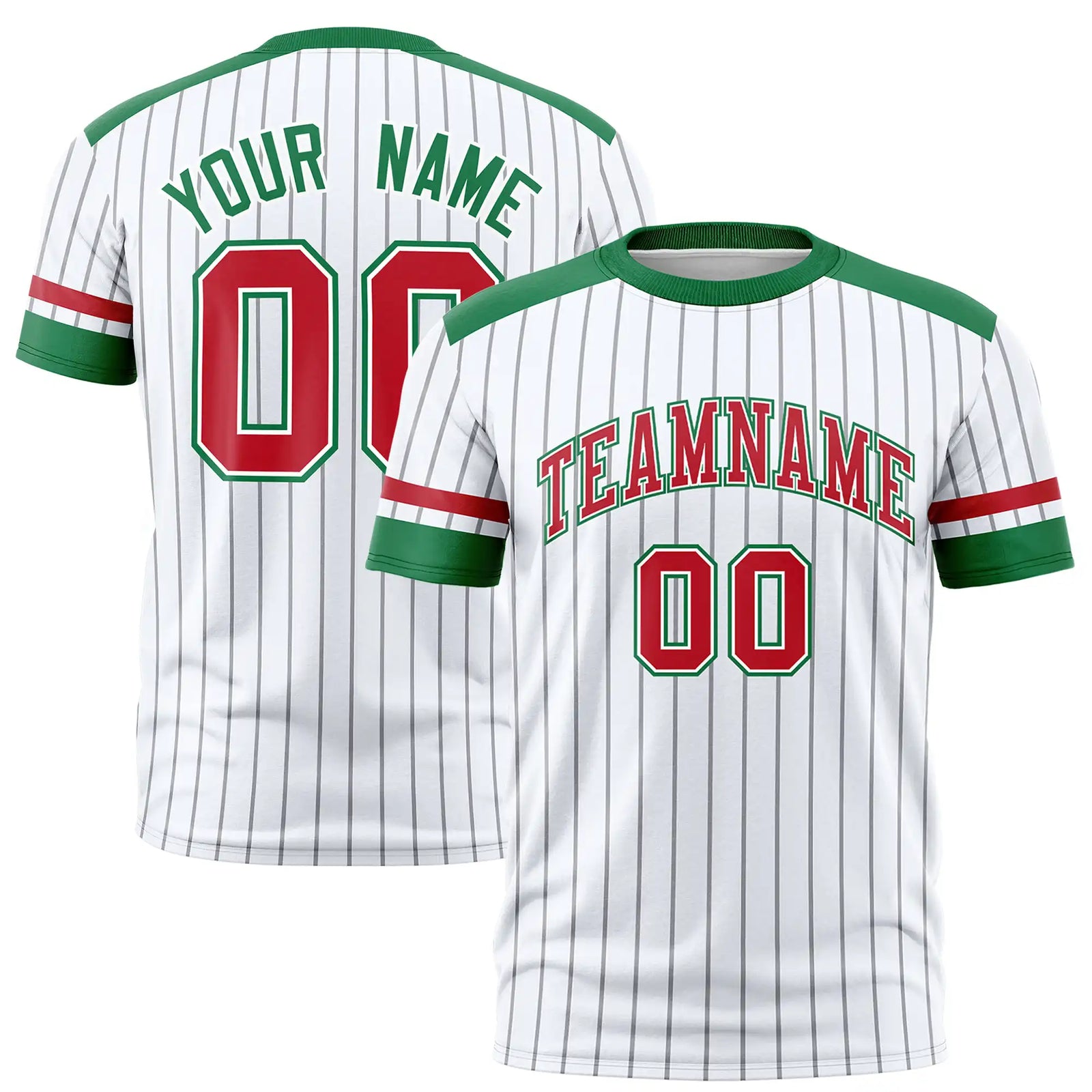 Custom White Gray-Kelly Green Pinstripe Pattern Design Performance T-Shirt