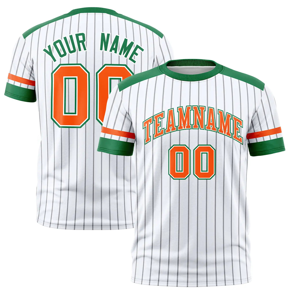 Custom White Gray-Kelly Green Pinstripe Pattern Design Performance T-Shirt