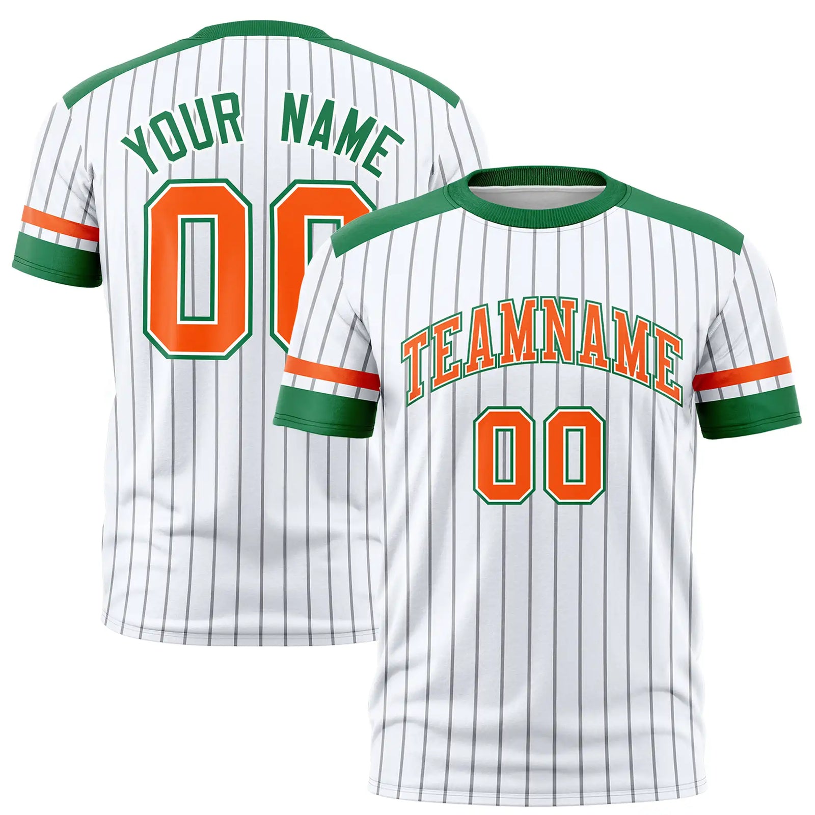 Custom White Gray-Kelly Green Pinstripe Pattern Design Performance T-Shirt