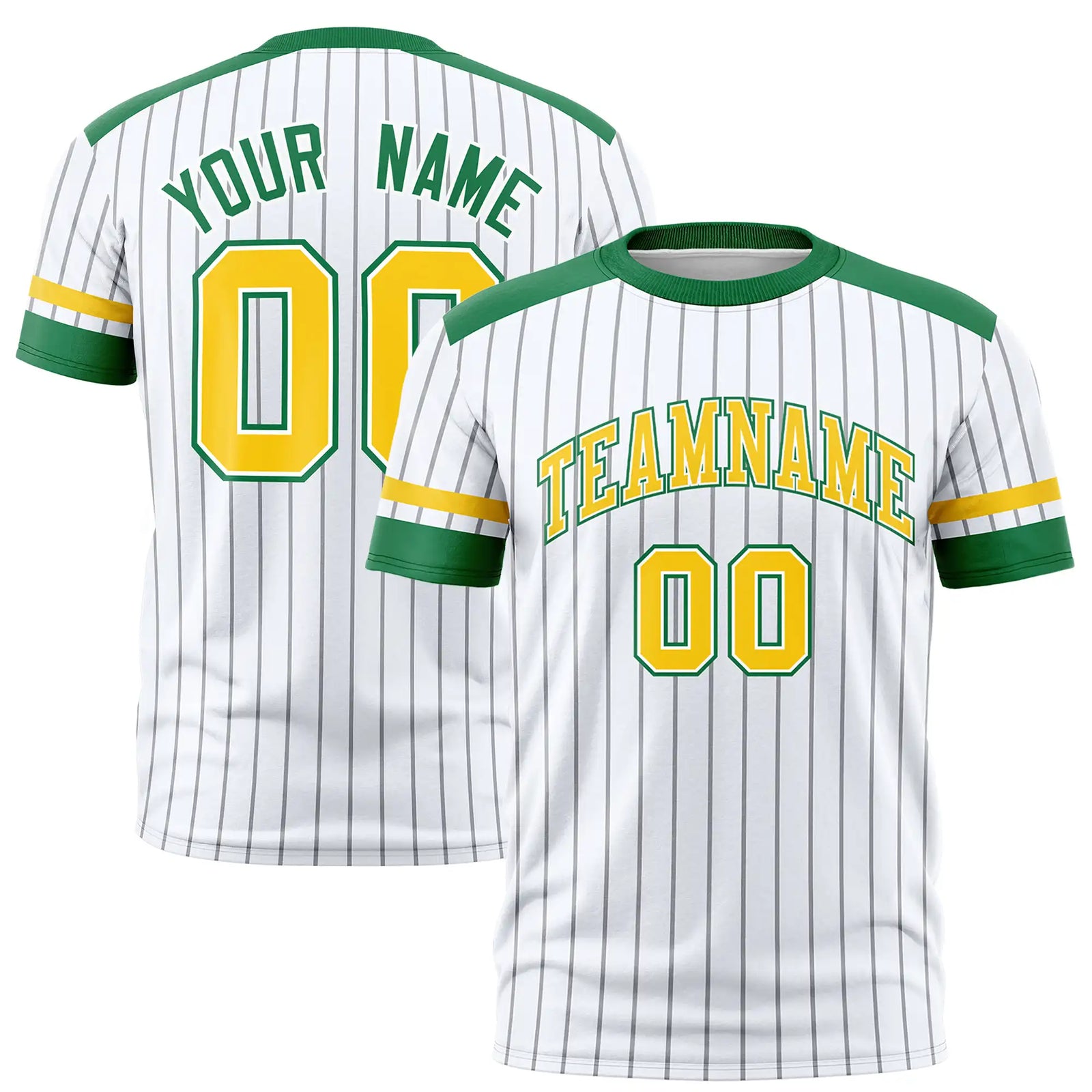 Custom White Gray-Kelly Green Pinstripe Pattern Design Performance T-Shirt