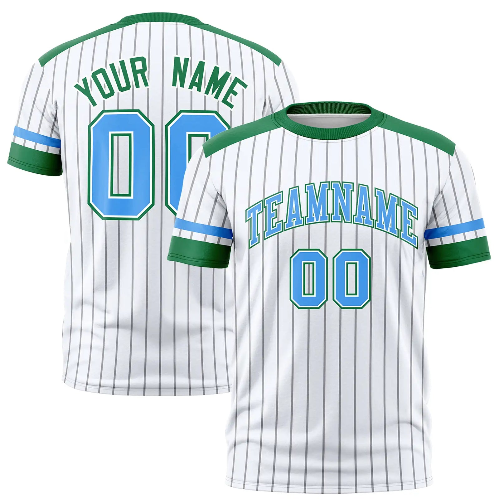 Custom White Gray-Kelly Green Pinstripe Pattern Design Performance T-Shirt