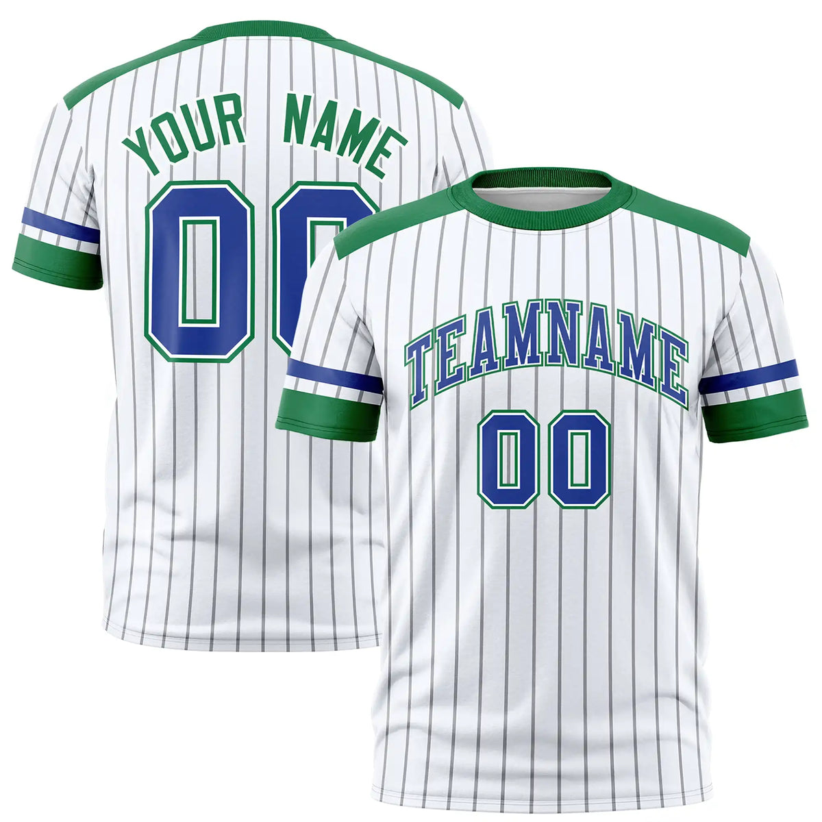 Custom White Gray-Kelly Green Pinstripe Pattern Design Performance T-Shirt