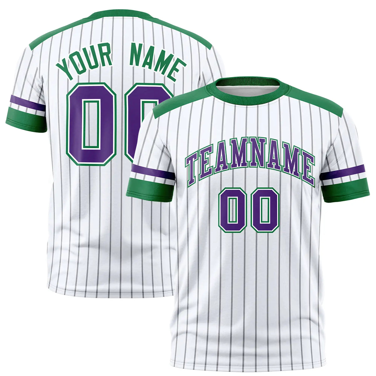 Custom White Gray-Kelly Green Pinstripe Pattern Design Performance T-Shirt