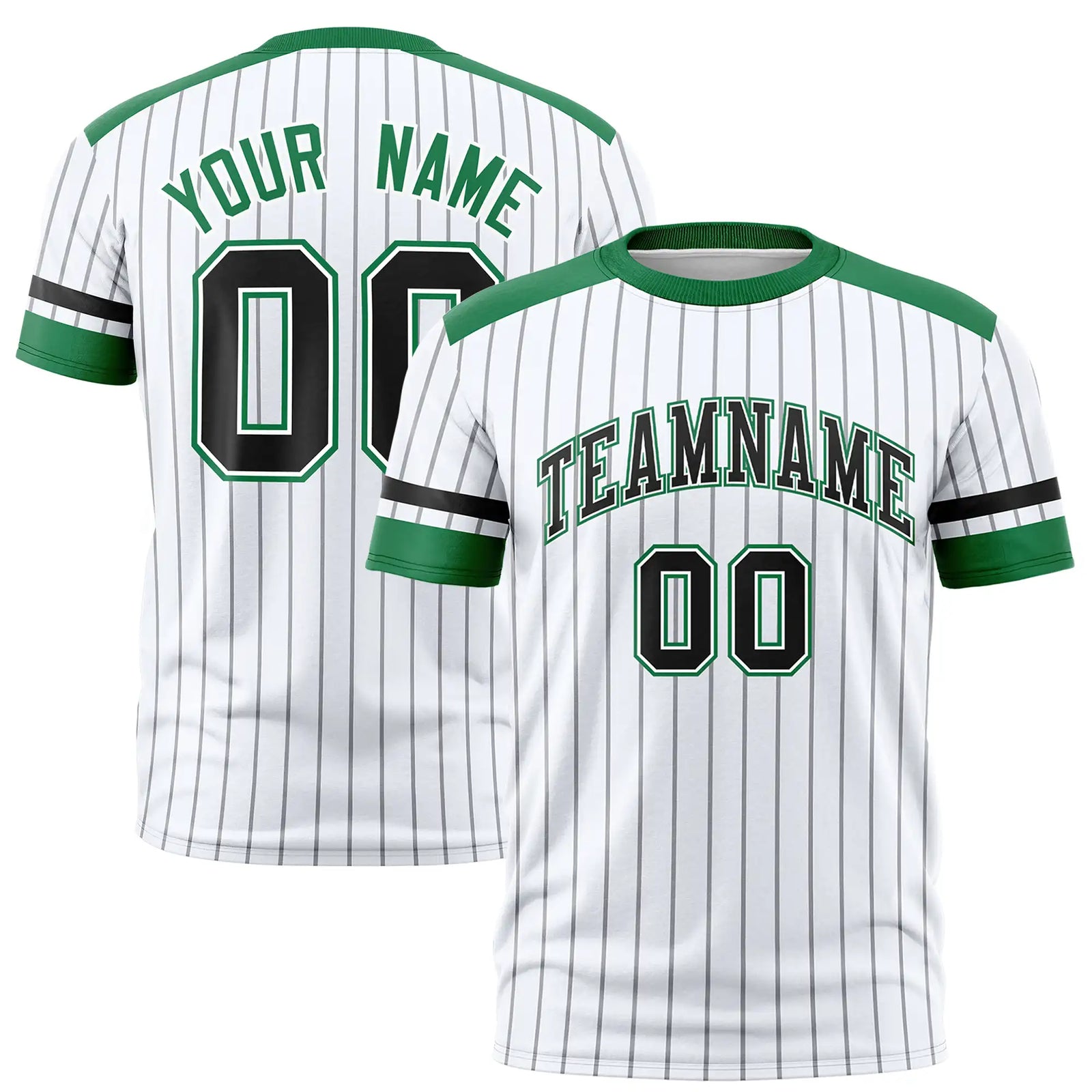 Custom White Gray-Kelly Green Pinstripe Pattern Design Performance T-Shirt