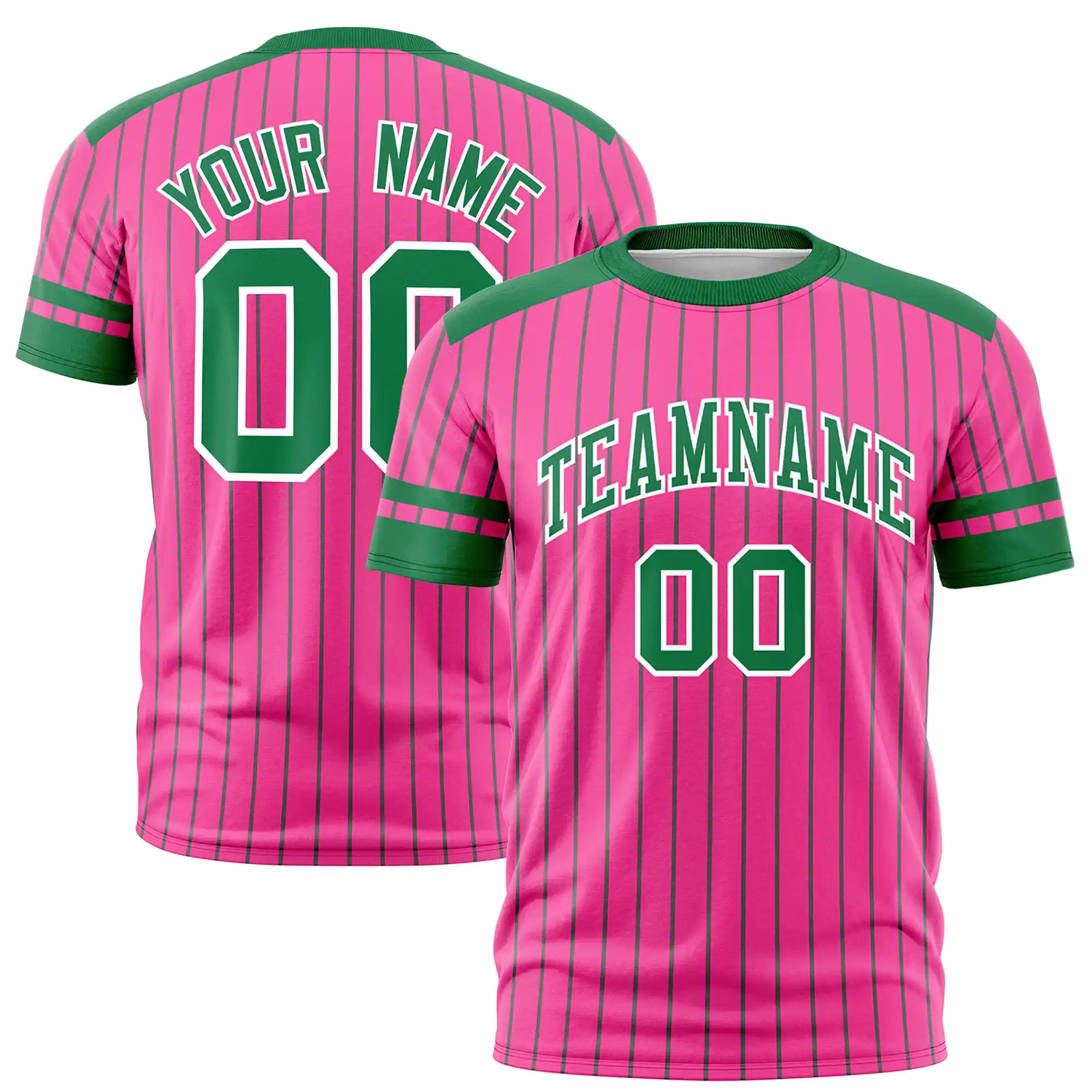 Custom Pink Kelly Green-Kelly Green Pinstripe Pattern Design Performance T-Shirt