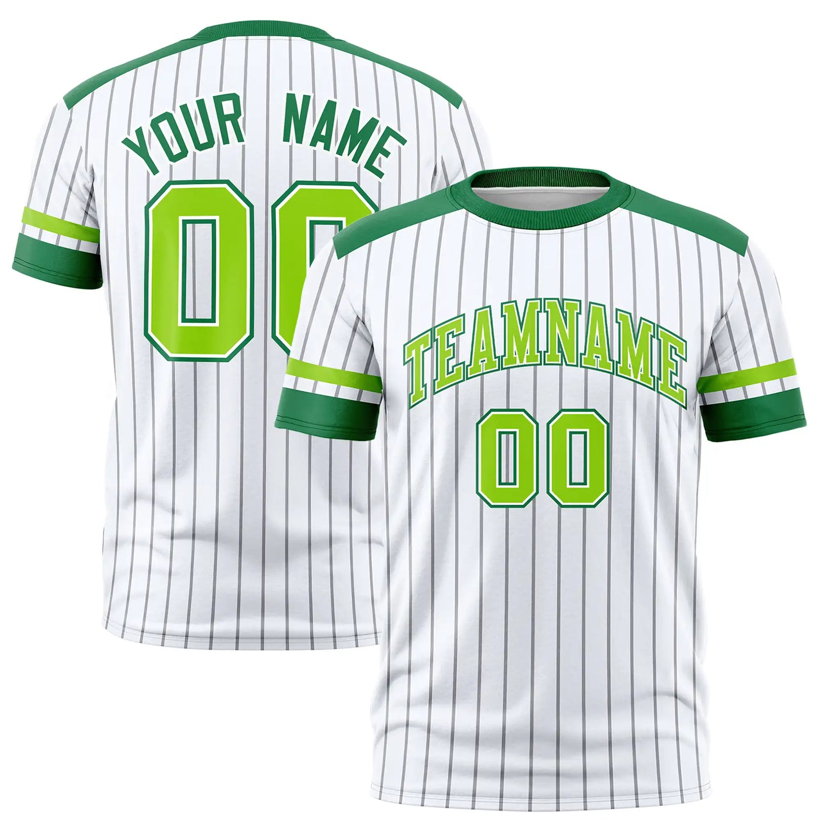 Custom White Gray-Kelly Green Pinstripe Pattern Design Performance T-Shirt