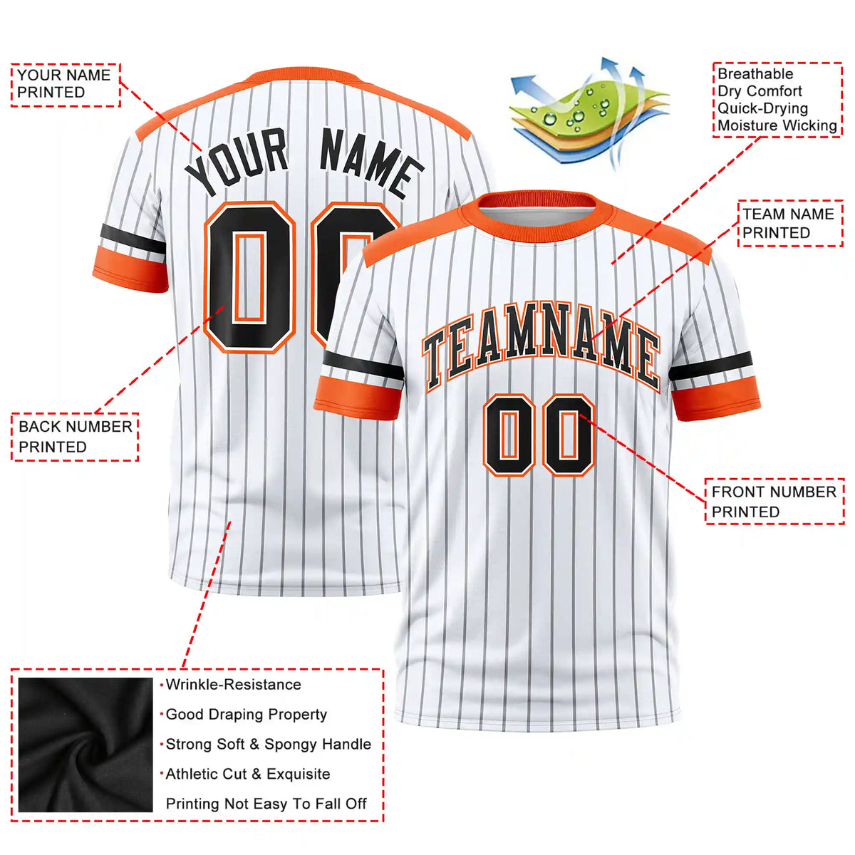 Custom White Gray-Orange Pinstripe Pattern Design Performance T-Shirt