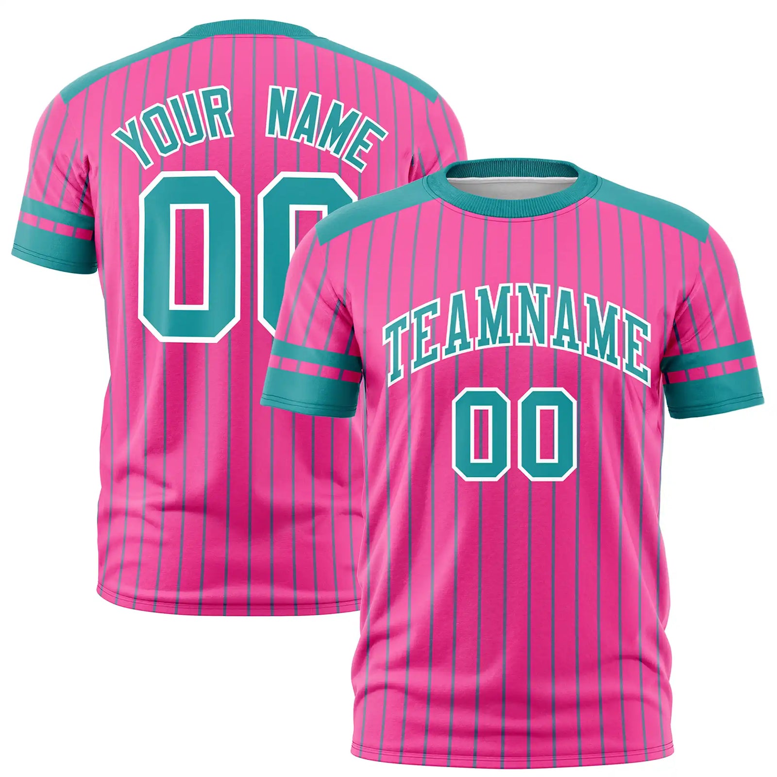 Custom Pink Aqua-Aqua Pinstripe Pattern Design Performance T-Shirt